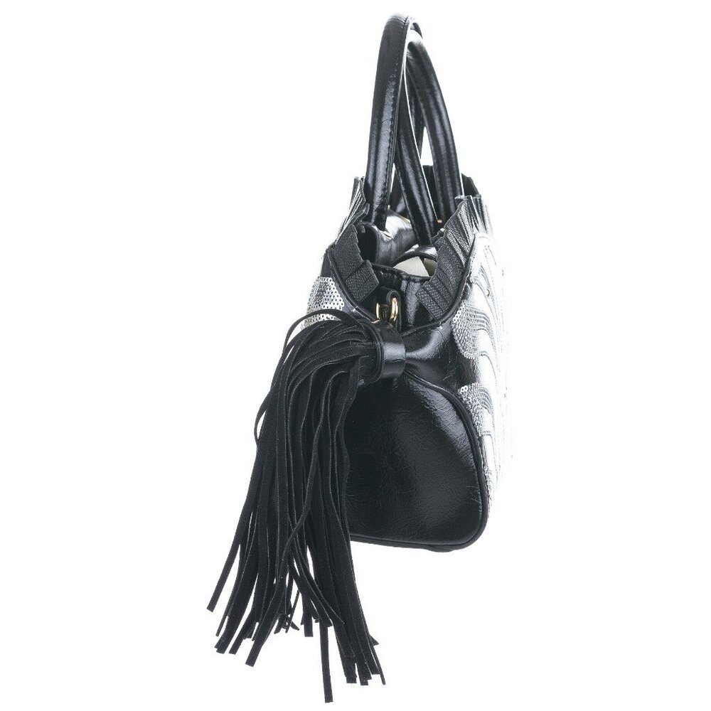Black Zebra-Print Fringe Tote Bag with Removable Strap - Picture 6 of 7